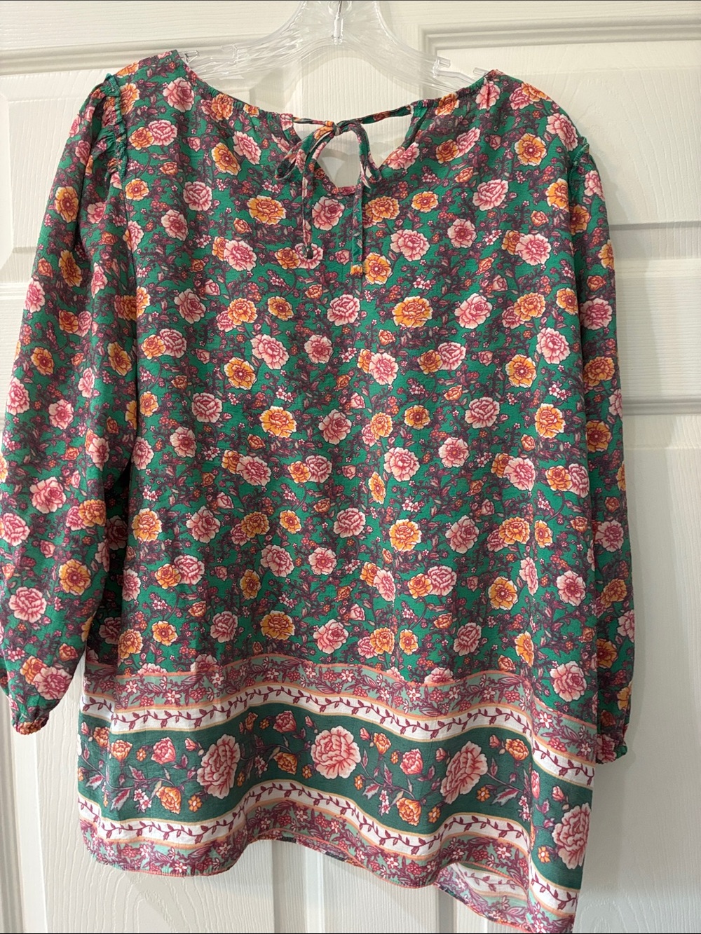 LC Lauren Conrad Green Floral Peasant Tunic with Pink & Yellow Blooms - Picture 3 of 3